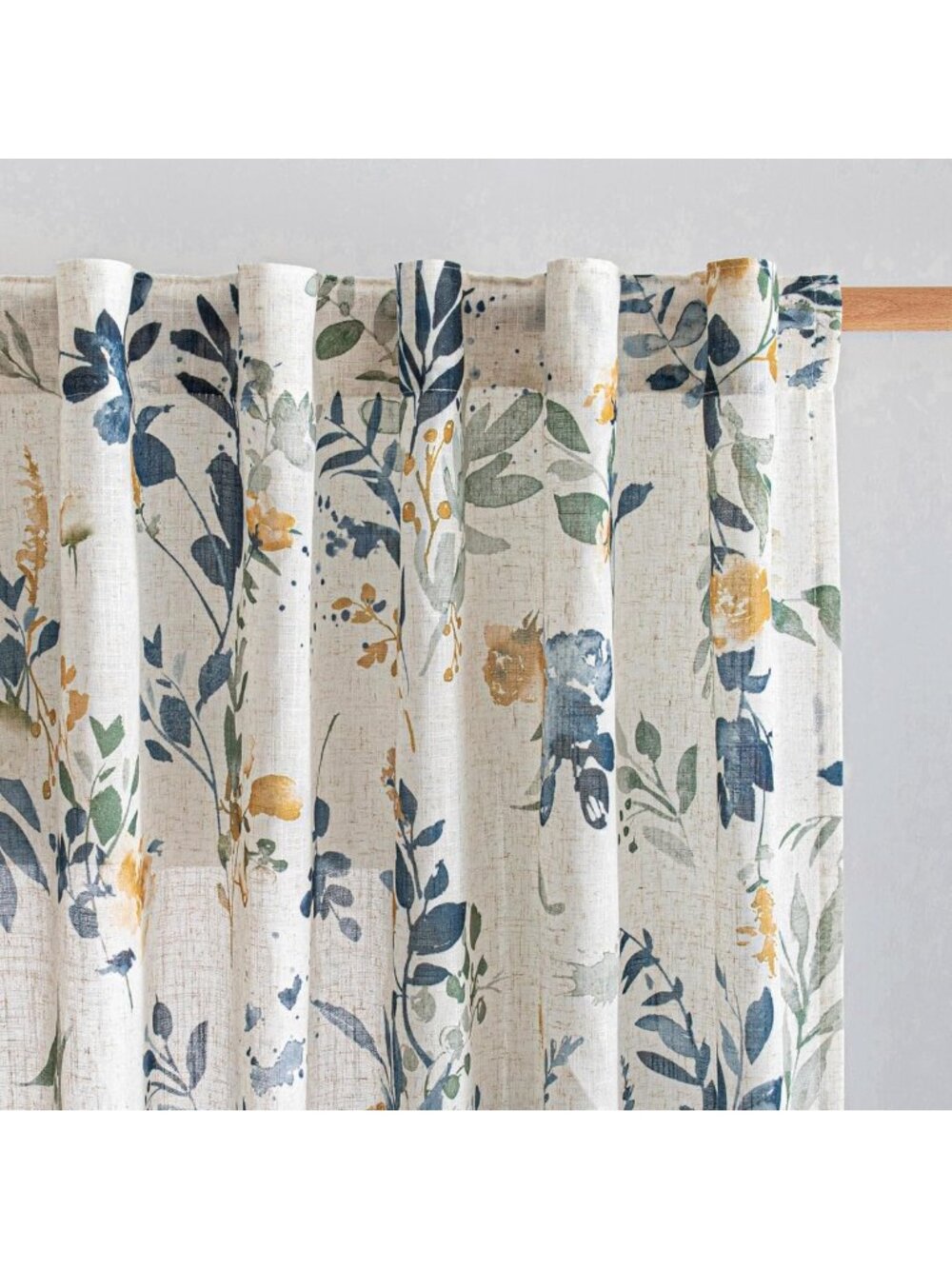 Floral Linen Semi-Sheer Curtains 84" Long - 2 Panels for Elegant Home Decor
